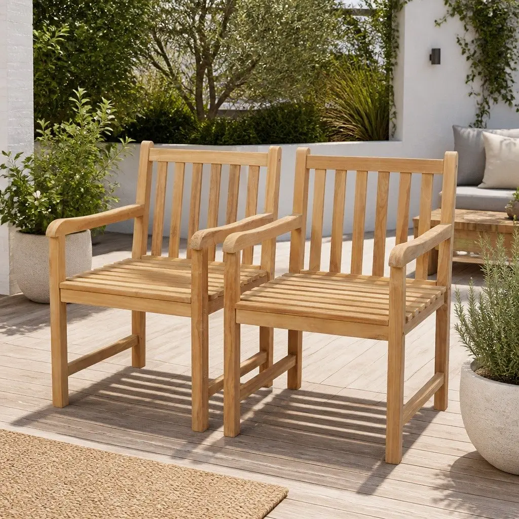 Outdoor Chairs Solid Teak Wood Brown Rustic 2 Piece Garden Patio Seating Set