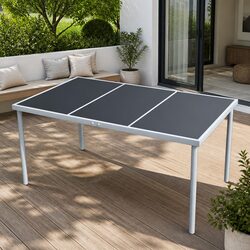 Sturdy Outdoor Dining Table with Glass Top, 150x90cm