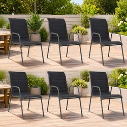 Durable Black Outdoor Stackable Dining Chairs Set of 6