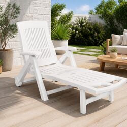 Durable White Plastic Sun Lounger for Outdoor Relaxation