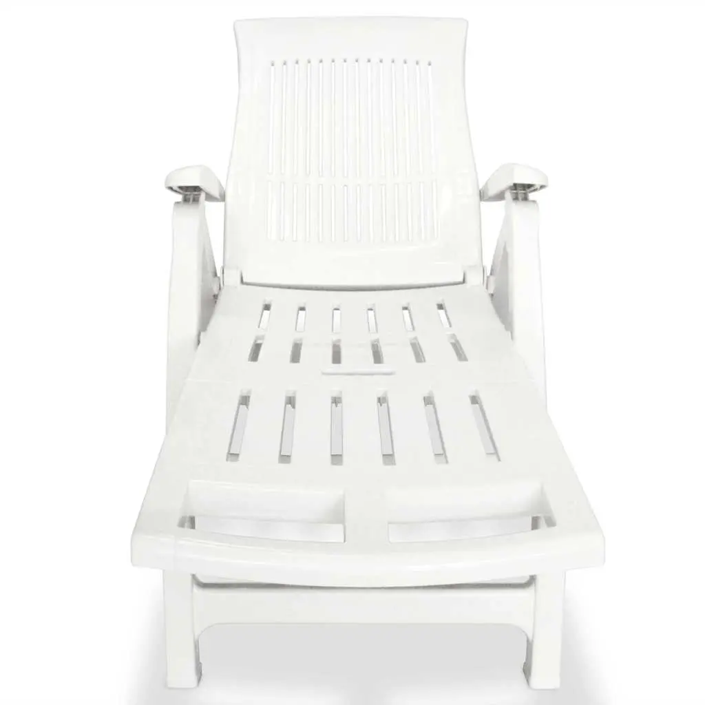 Sun Lounger Plastic Folding Reclining Deck Chair Outdoor Garden Patio White
