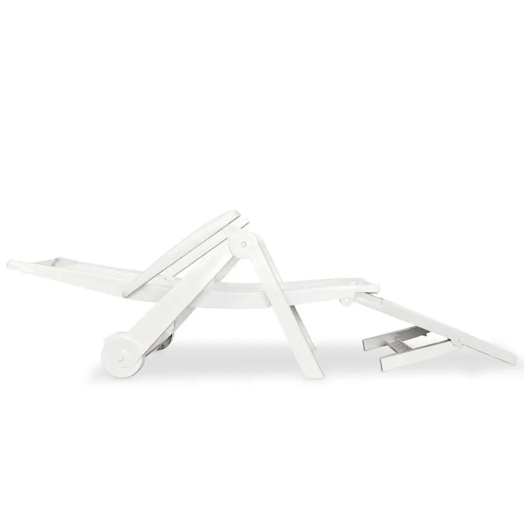 Sun Lounger Plastic Folding Reclining Deck Chair Outdoor Garden Patio White