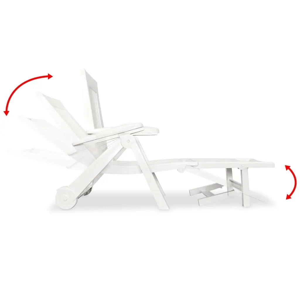 Sun Lounger Plastic Folding Reclining Deck Chair Outdoor Garden Patio White