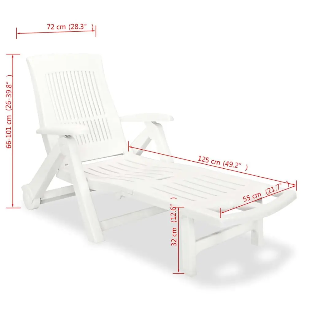 Sun Lounger Plastic Folding Reclining Deck Chair Outdoor Garden Patio White