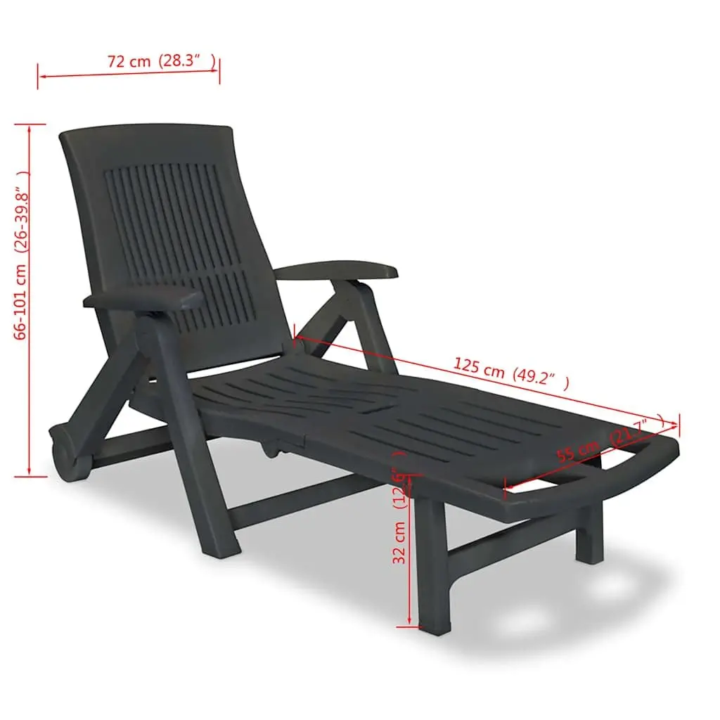 Sun Lounger Plastic Anthracite Outdoor Reclining Chaise with Footrest