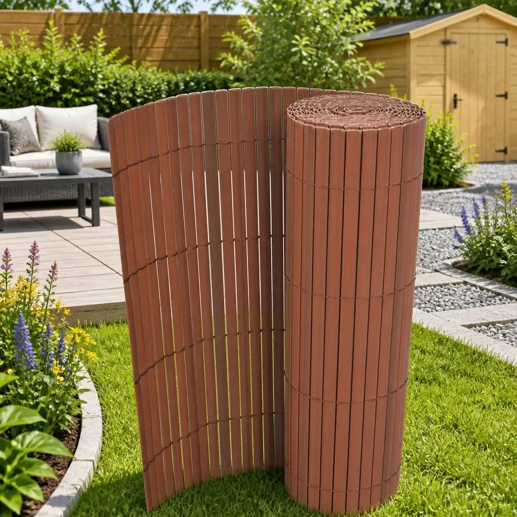 Garden Fence Panel PVC 90 x 300 cm Brown Double-Sided Outdoor Screening Windbreak Barrier