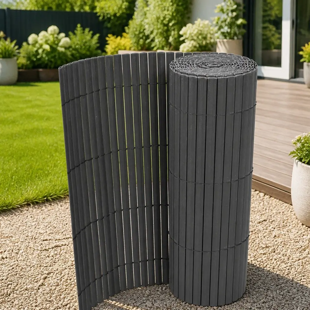 Double-Sided PVC Garden Fence Panel in Grey