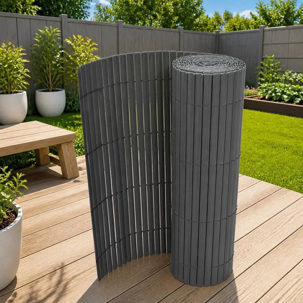 Garden Fence Panel PVC 90x500cm Grey Double-Sided Outdoor Screening Barrier