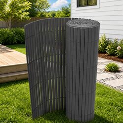 Double-Sided Garden Fence Panel PVC 150x500 cm Grey Outdoor Barrier Screening