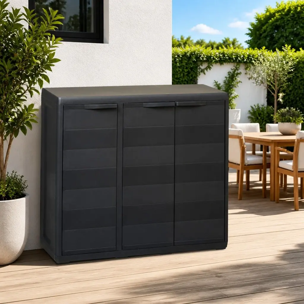 Black Garden Storage Cabinet with Adjustable Shelves