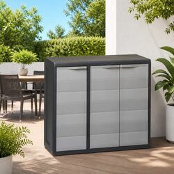Premium Grey Black Garden Storage Cabinet with 2 Shelves