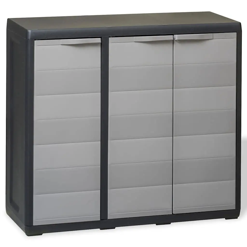 Garden Storage Cabinet Polypropylene 2 Shelves Grey Black Compact