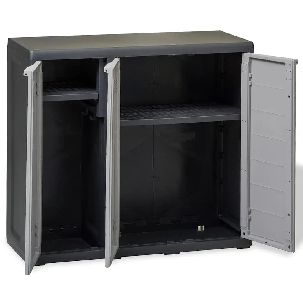 Garden Storage Cabinet Polypropylene 2 Shelves Grey Black Compact