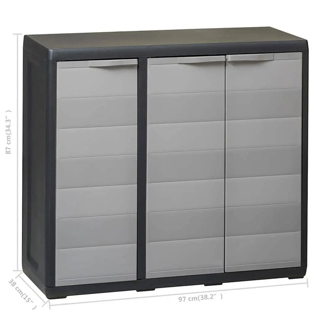 Garden Storage Cabinet Polypropylene 2 Shelves Grey Black Compact