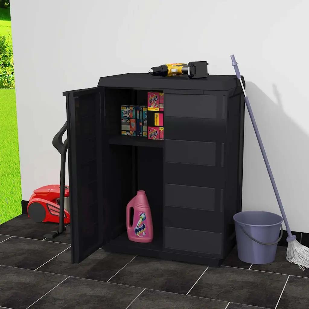 Garden Storage Cabinet Black Outdoor Patio Shed Organiser with Adjustable Shelf