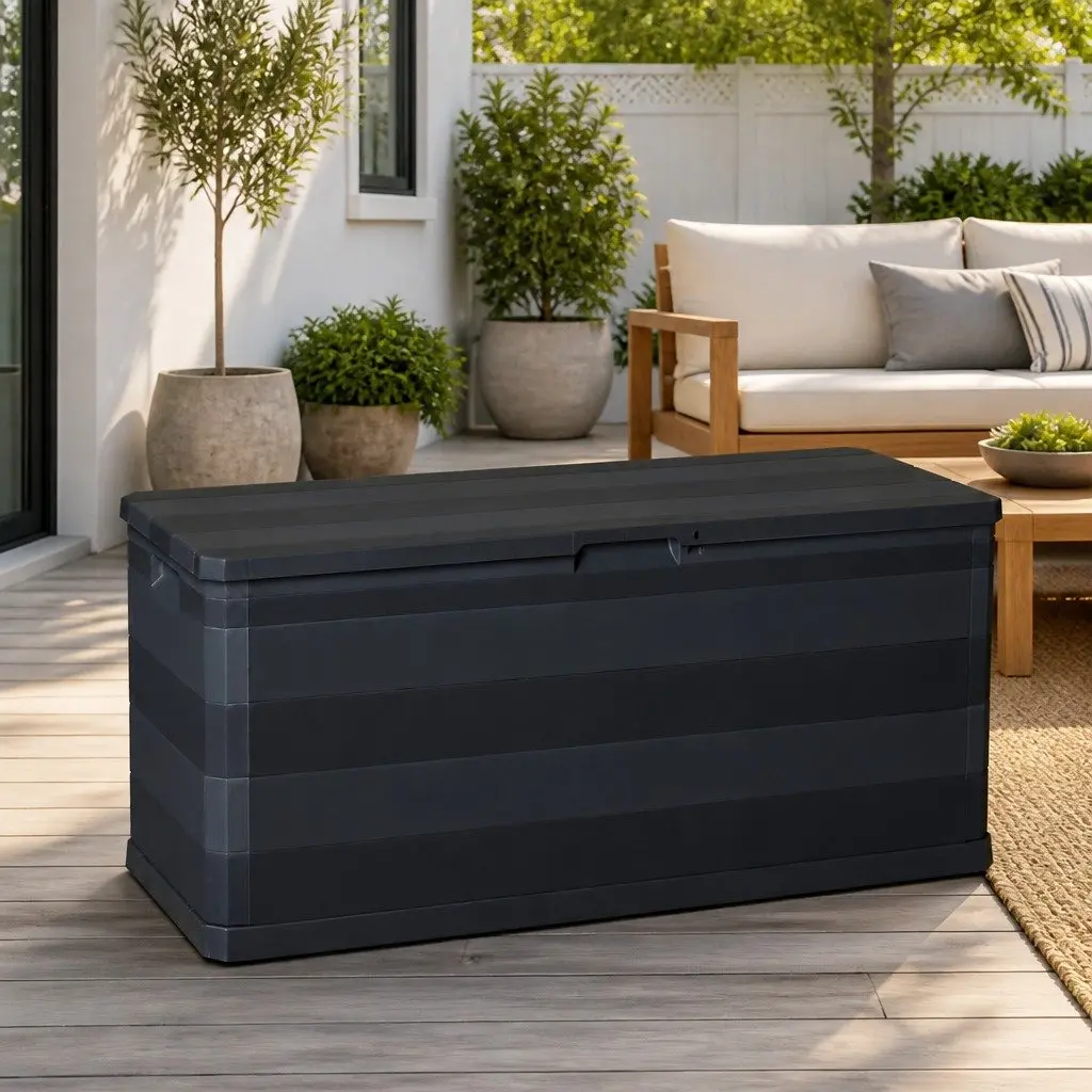 Black Garden Storage Box for Outdoor Spaces 117x45x56cm
