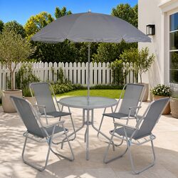 Durable 6 Piece Grey Outdoor Dining Set with Umbrella