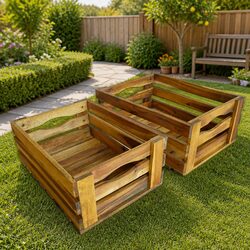 Solid Acacia Wood Apple Crates - Set of 2 Rustic Storage