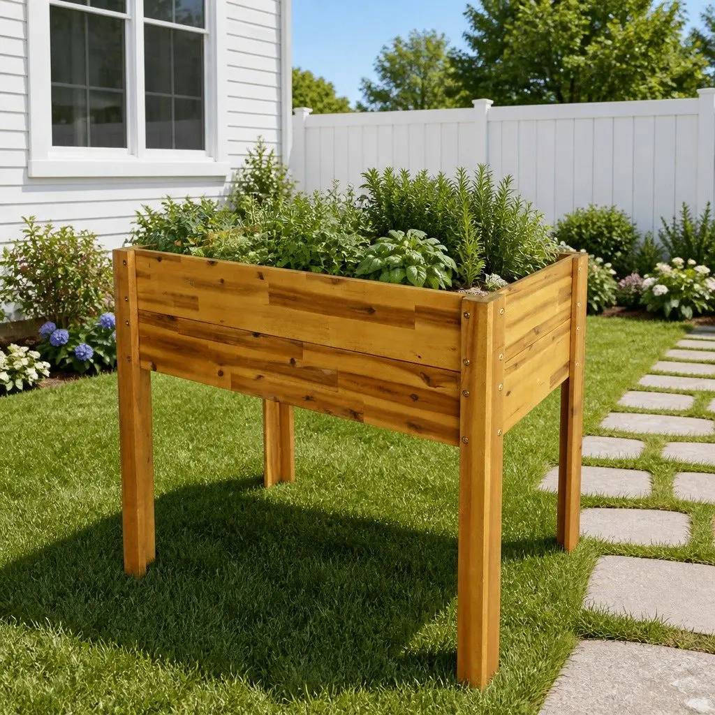 Solid Wood Raised Garden Bed for Flowers and Plants