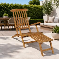 Premium Wooden Deck Chair with Footrest and Reclining Backrest