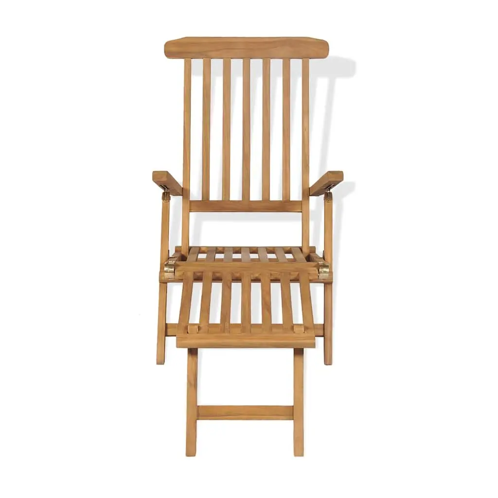 Wooden Deck Chair Teak Hardwood Brown with Detachable Footrest Reclining Backrest