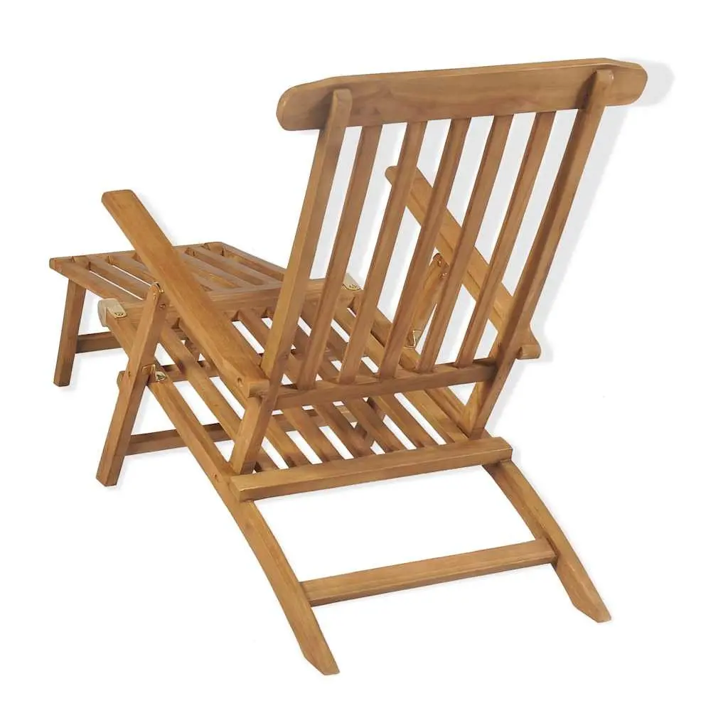 Wooden Deck Chair Teak Hardwood Brown with Detachable Footrest Reclining Backrest
