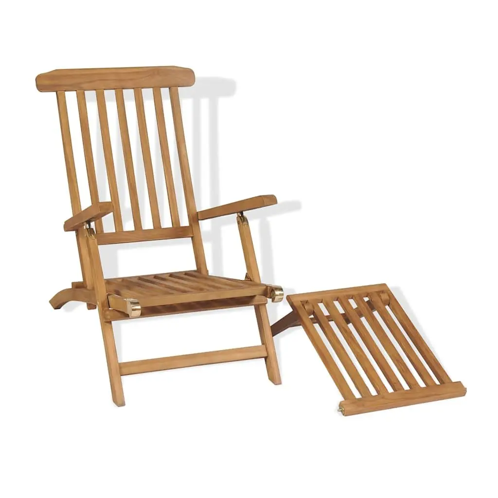 Wooden Deck Chair Teak Hardwood Brown with Detachable Footrest Reclining Backrest