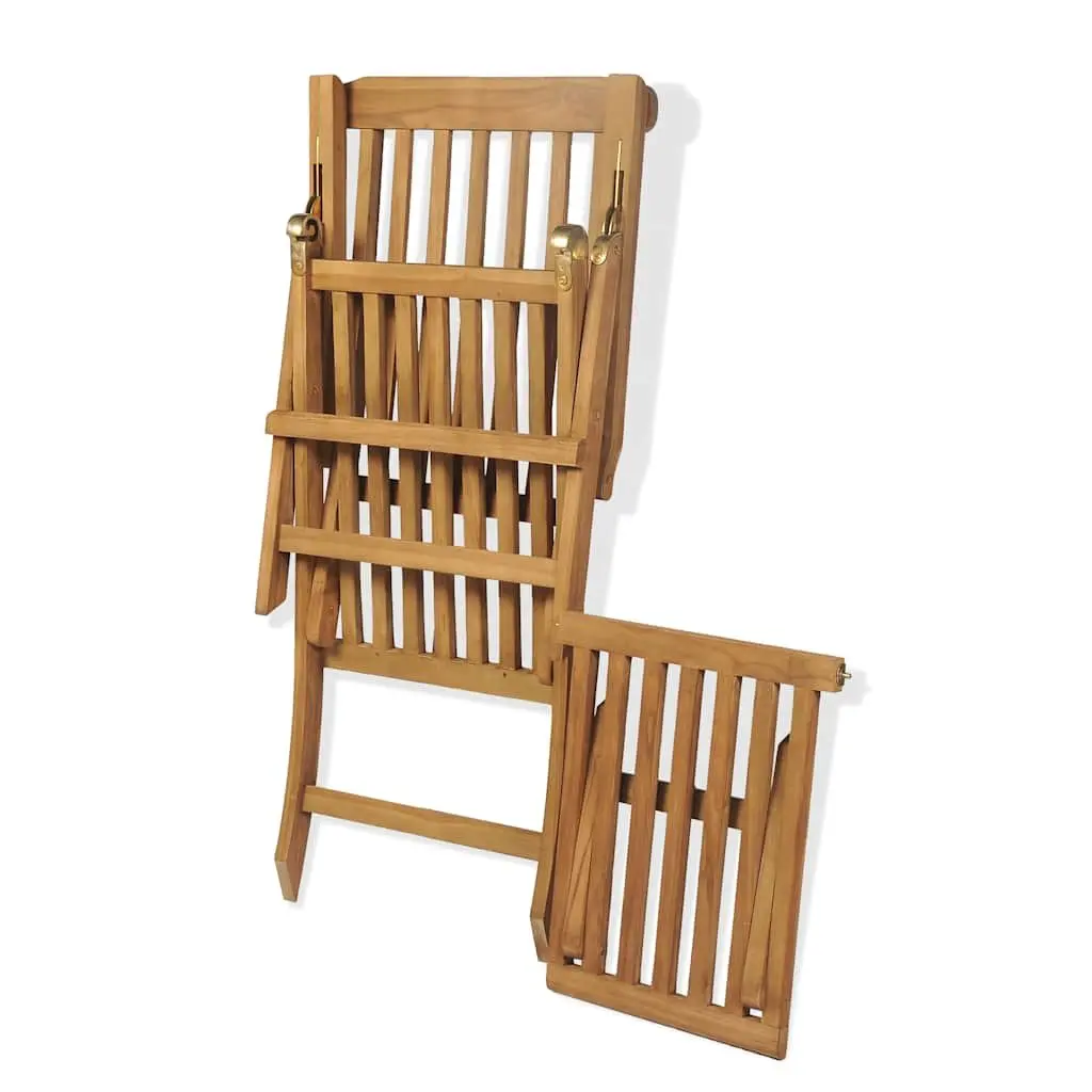 Wooden Deck Chair Teak Hardwood Brown with Detachable Footrest Reclining Backrest