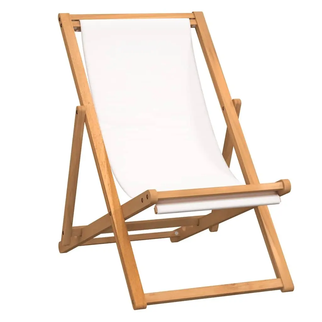 Cream Adjustable Backrest Folding Teak Deck Chair