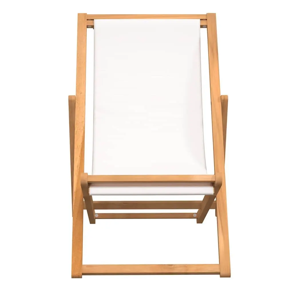 Cream Adjustable Backrest Folding Teak Deck Chair