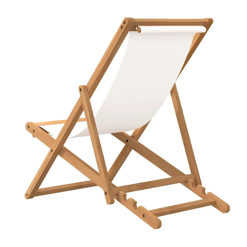 Cream Adjustable Backrest Folding Teak Deck Chair