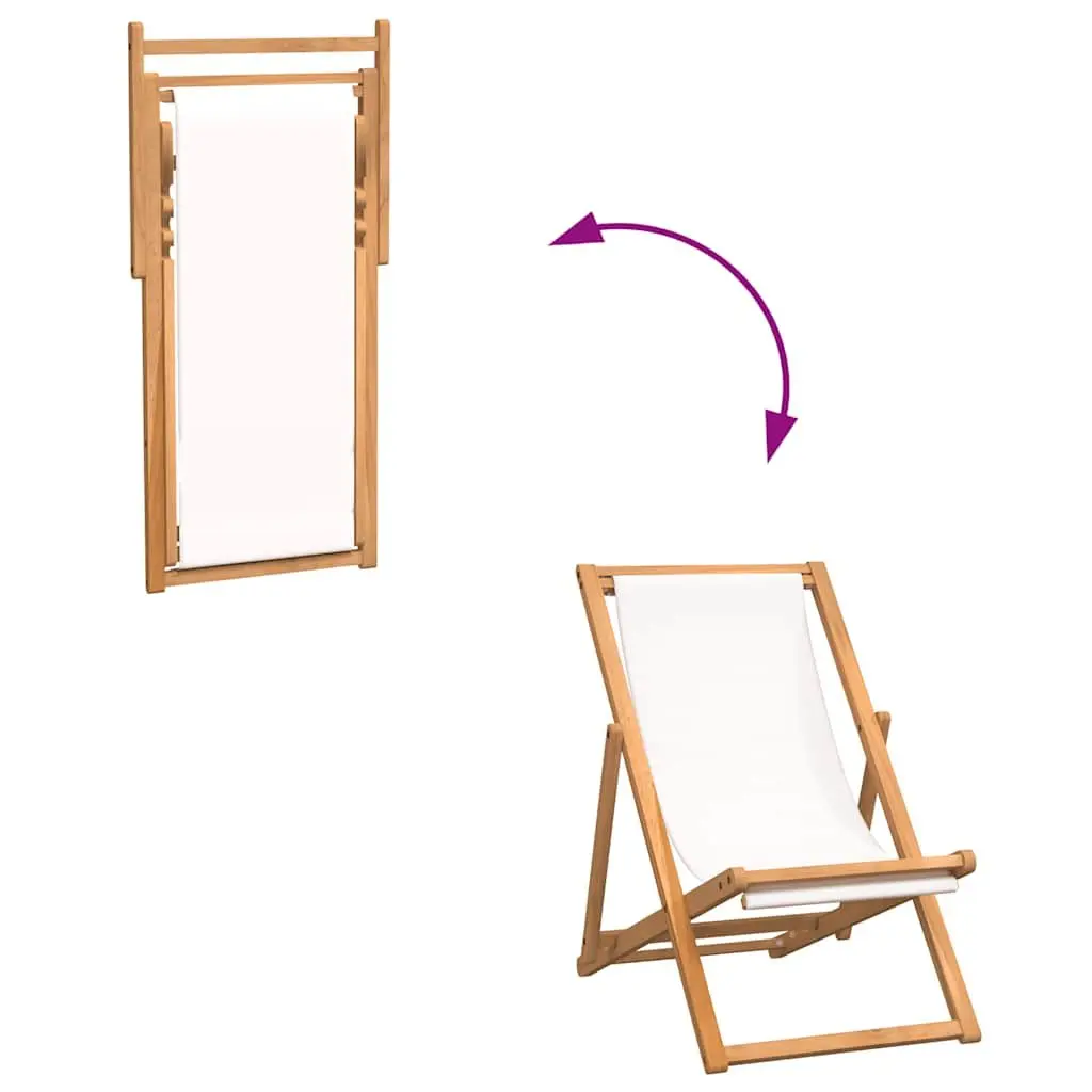 Cream Adjustable Backrest Folding Teak Deck Chair