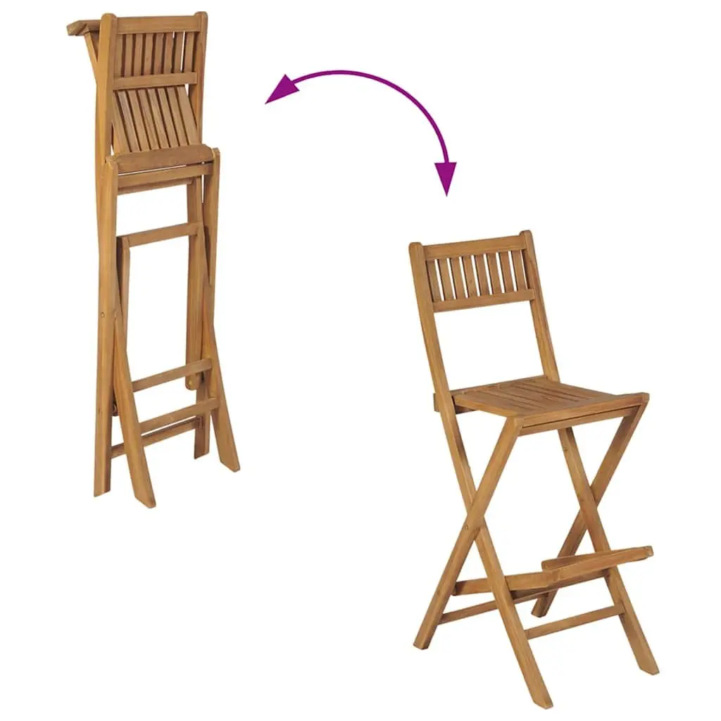 Outdoor Bar Stools Teak Wood Folding Brown Set of 2