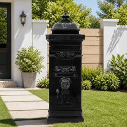 Black Vintage Pillar Letterbox for Garden Decor