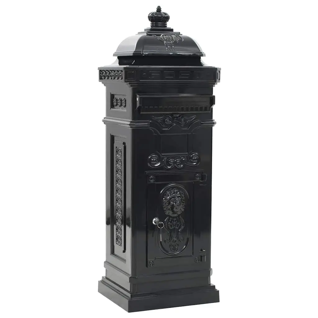 Pillar Letterbox Cast Aluminium Vintage Style Black Outdoor Decor