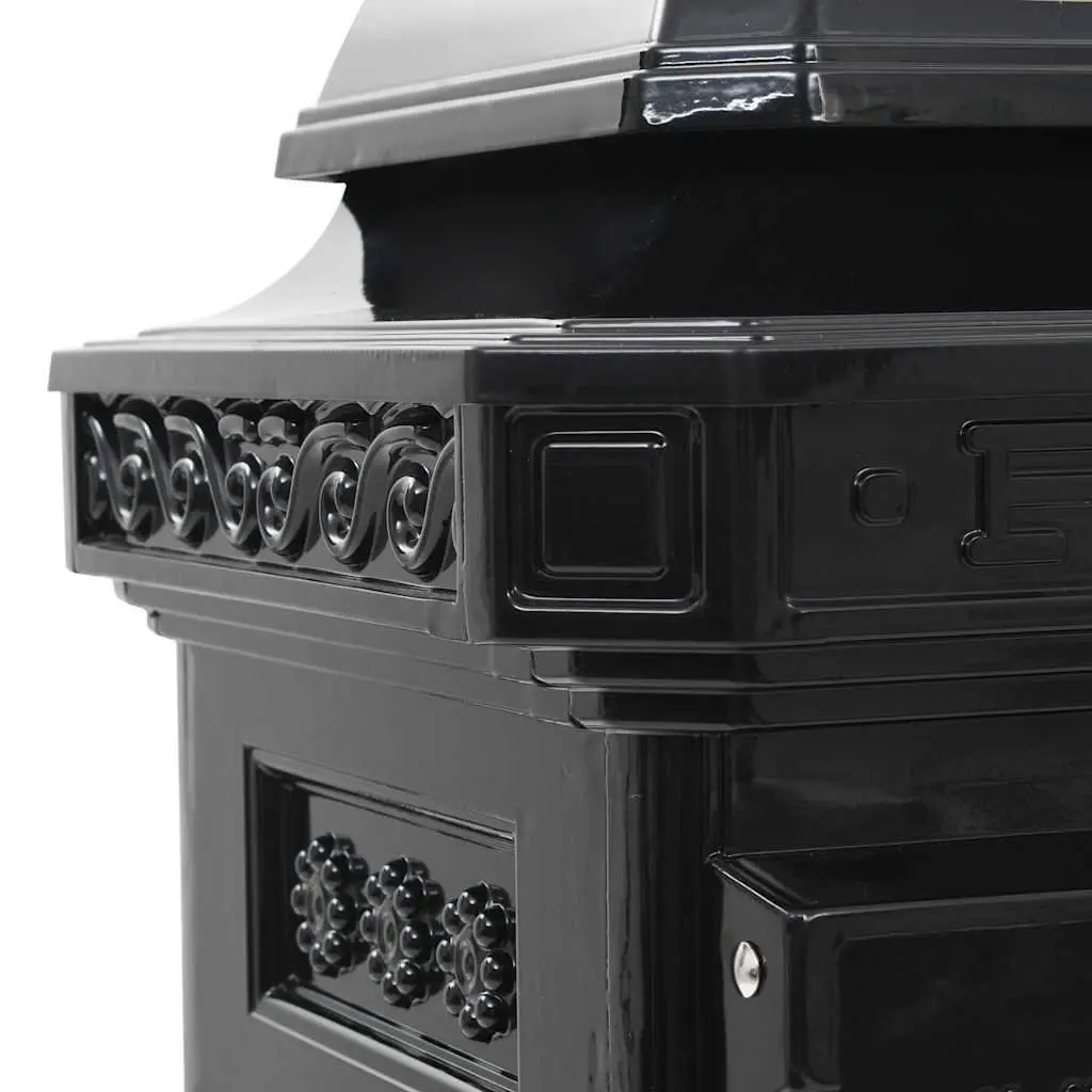 Pillar Letterbox Cast Aluminium Vintage Style Black Outdoor Decor