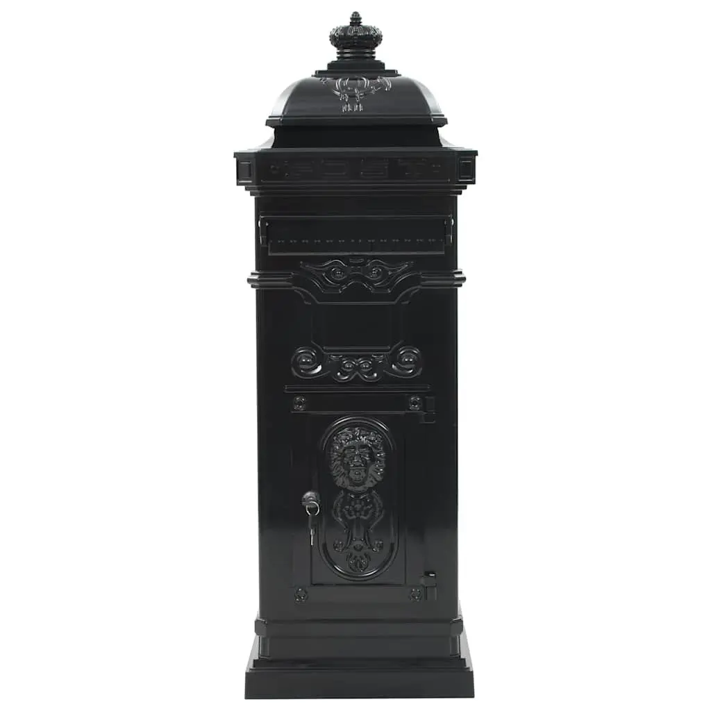 Pillar Letterbox Cast Aluminium Vintage Style Black Outdoor Decor