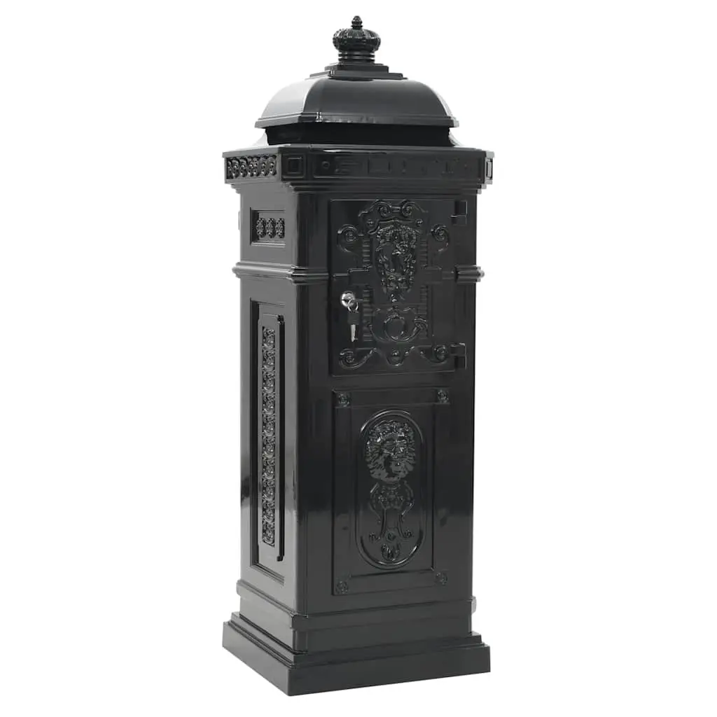 Pillar Letterbox Cast Aluminium Vintage Style Black Outdoor Decor