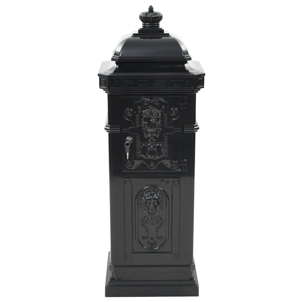 Pillar Letterbox Cast Aluminium Vintage Style Black Outdoor Decor