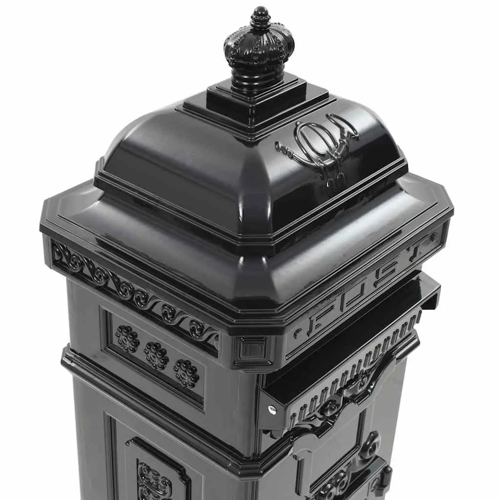 Pillar Letterbox Cast Aluminium Vintage Style Black Outdoor Decor