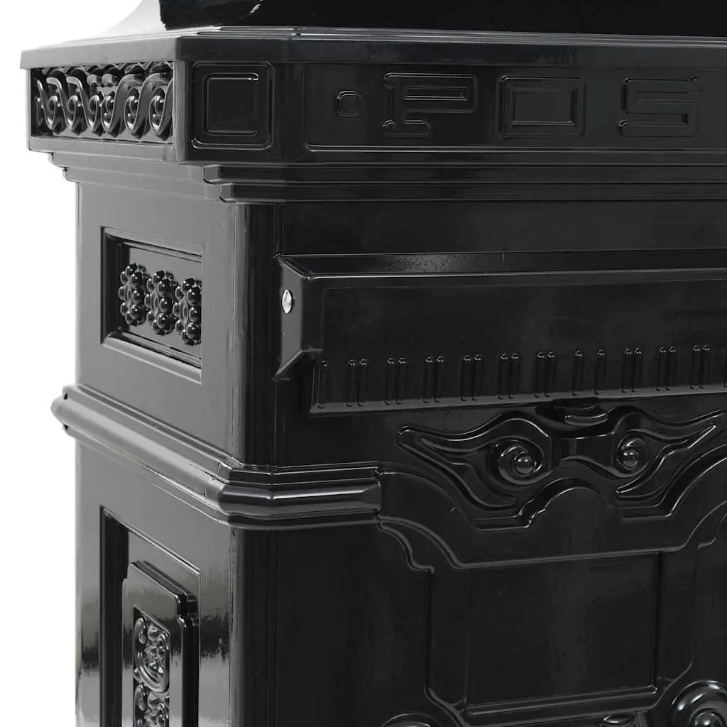 Pillar Letterbox Cast Aluminium Vintage Style Black Outdoor Decor