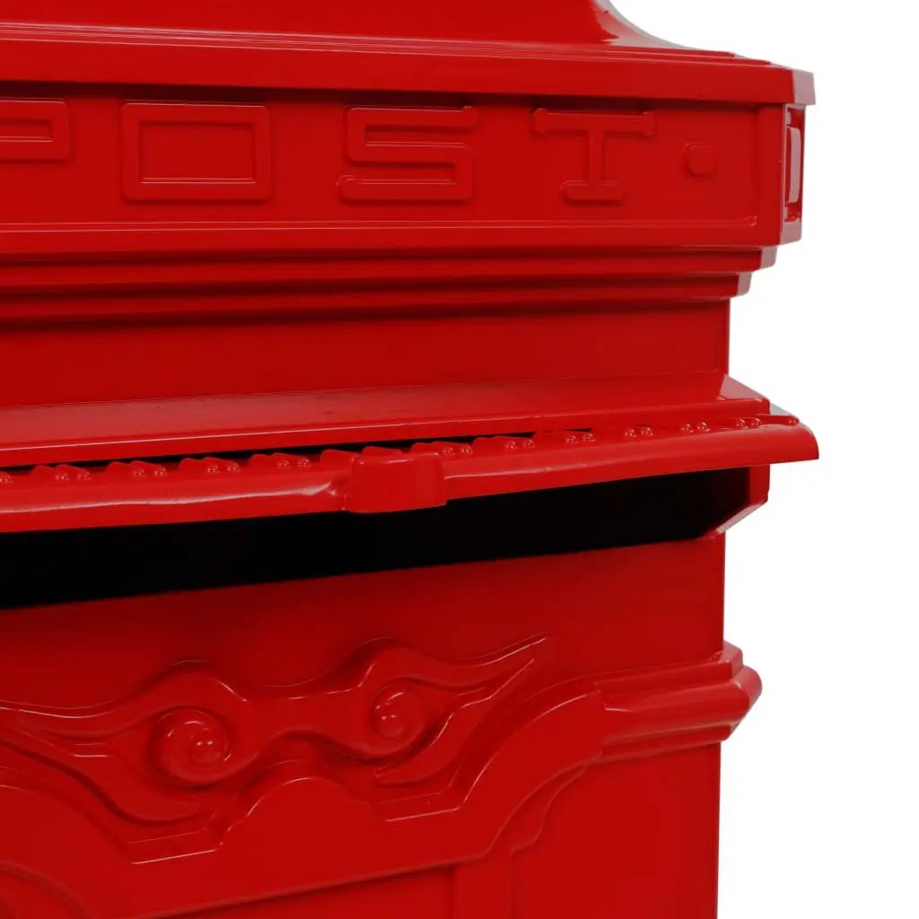 Red Vintage Style Pillar Letterbox for Outdoor Use