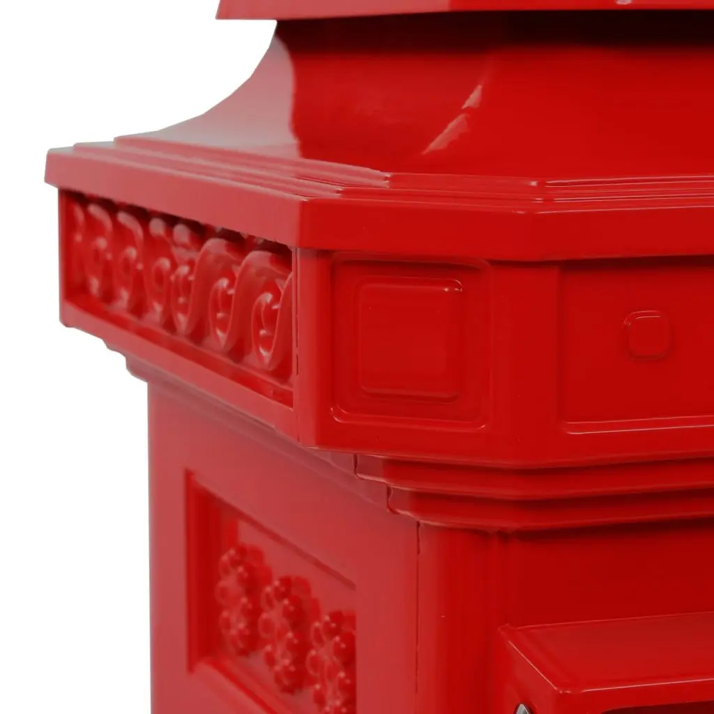 Red Vintage Style Pillar Letterbox for Outdoor Use