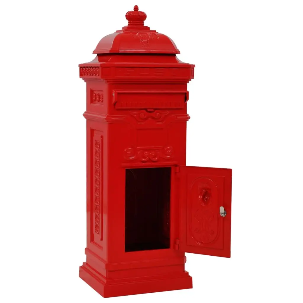 Red Vintage Style Pillar Letterbox for Outdoor Use