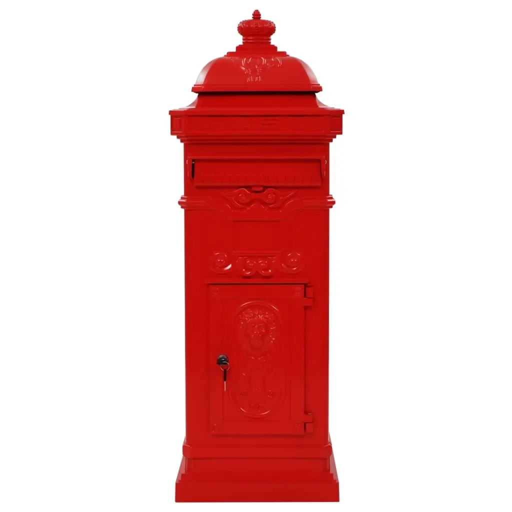 Red Vintage Style Pillar Letterbox for Outdoor Use