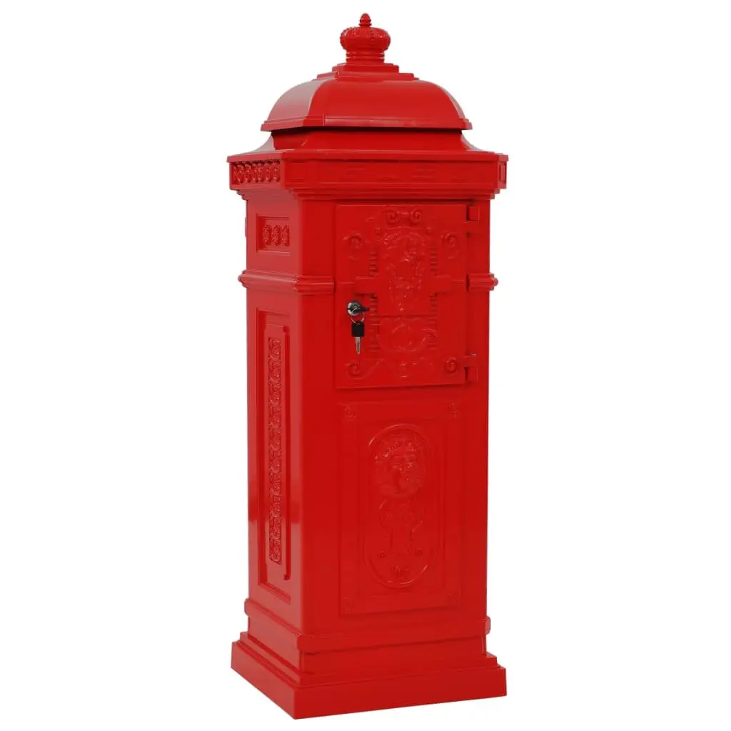 Red Vintage Style Pillar Letterbox for Outdoor Use