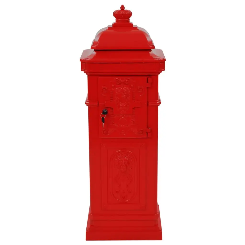 Red Vintage Style Pillar Letterbox for Outdoor Use