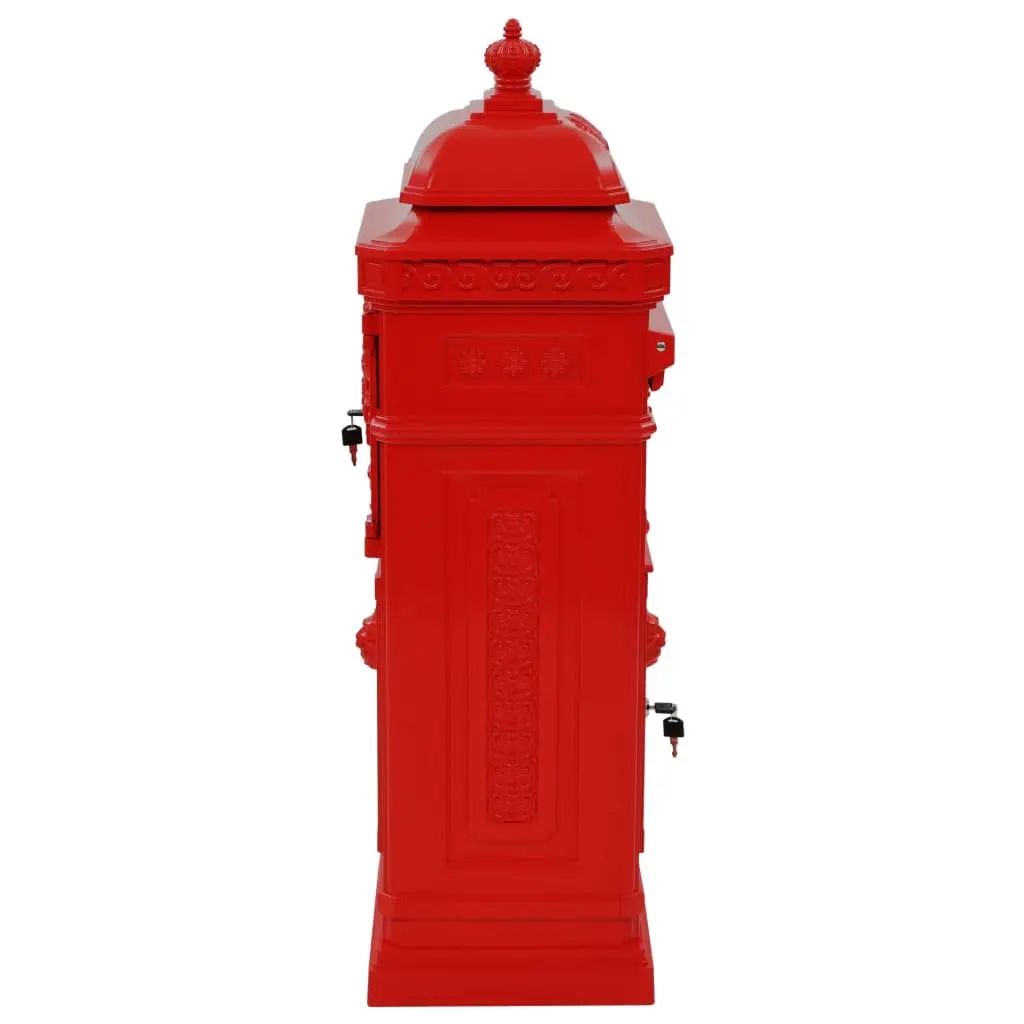 Red Vintage Style Pillar Letterbox for Outdoor Use