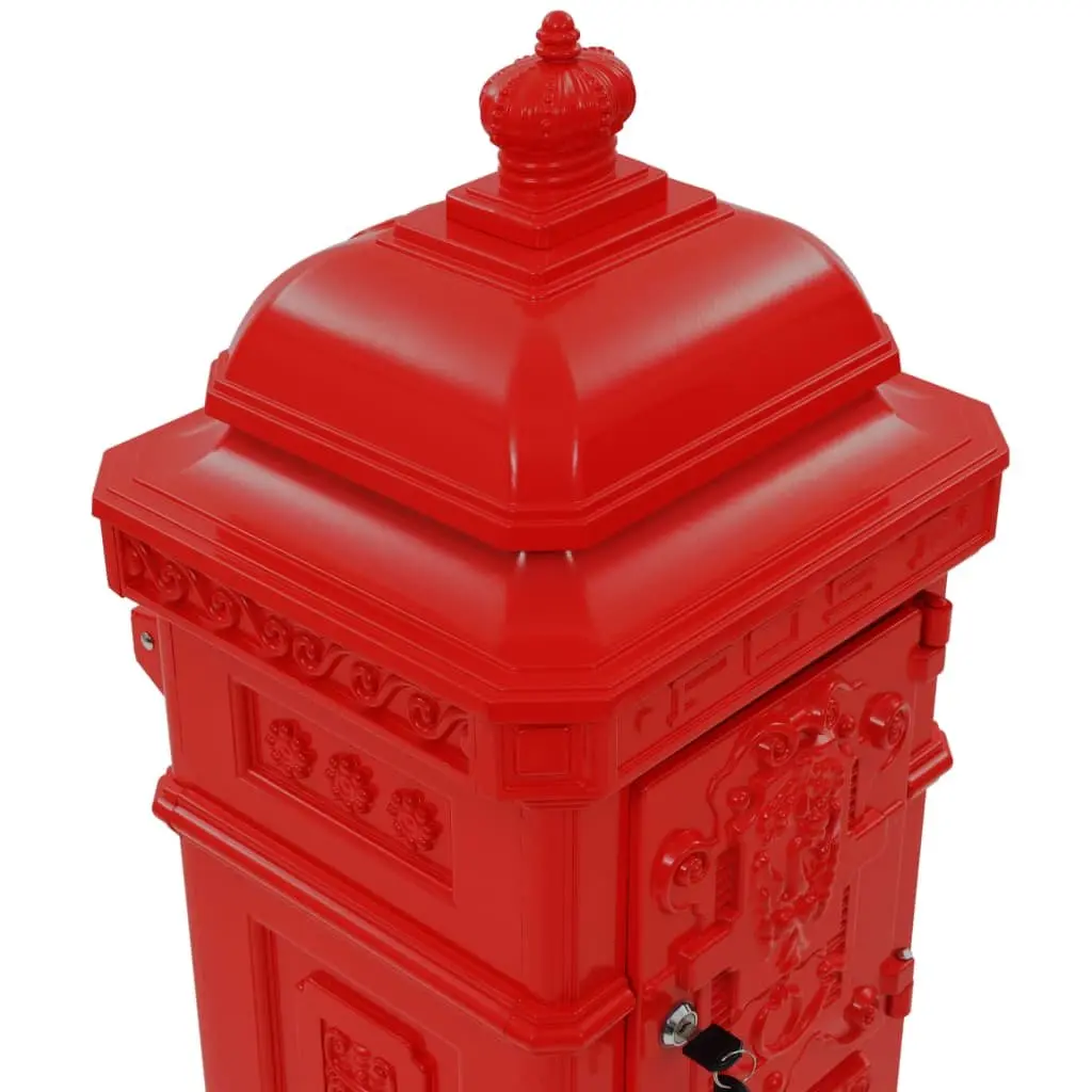 Red Vintage Style Pillar Letterbox for Outdoor Use
