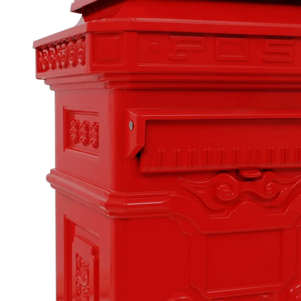 Red Vintage Style Pillar Letterbox for Outdoor Use